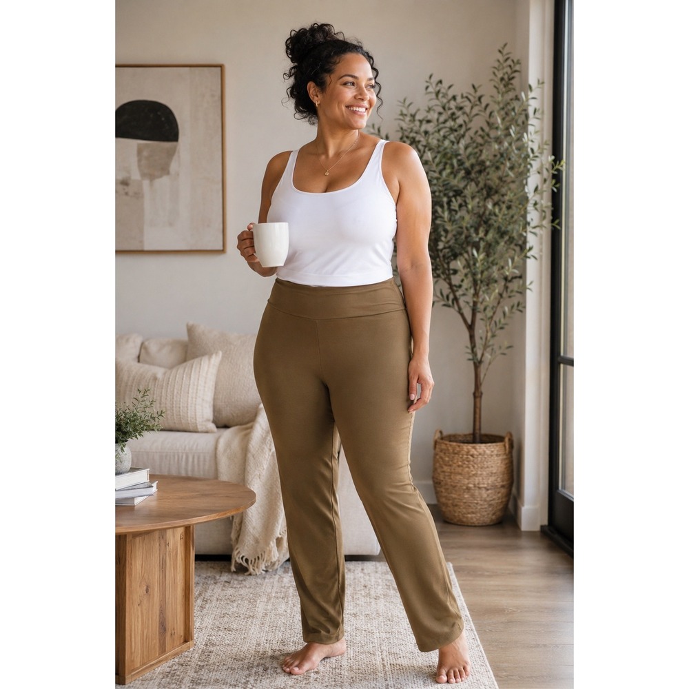 Womens Brown Insulated Thermal Leggings High Waisted Fleece Lined Pants